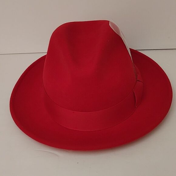 MEN'S MONTIQUE RED LIGHT FELT 2 1/2" WIDE BRIM PINCH FEDORA HAT. H60 - Picture 7 of 8